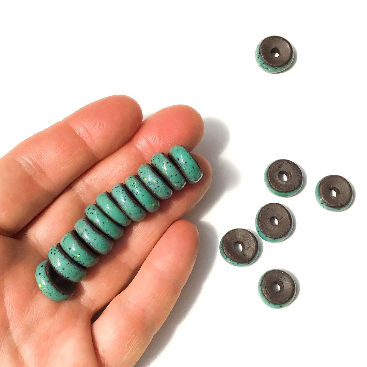 Black Clay Beads - Speckled Turquoise Pottery Beads