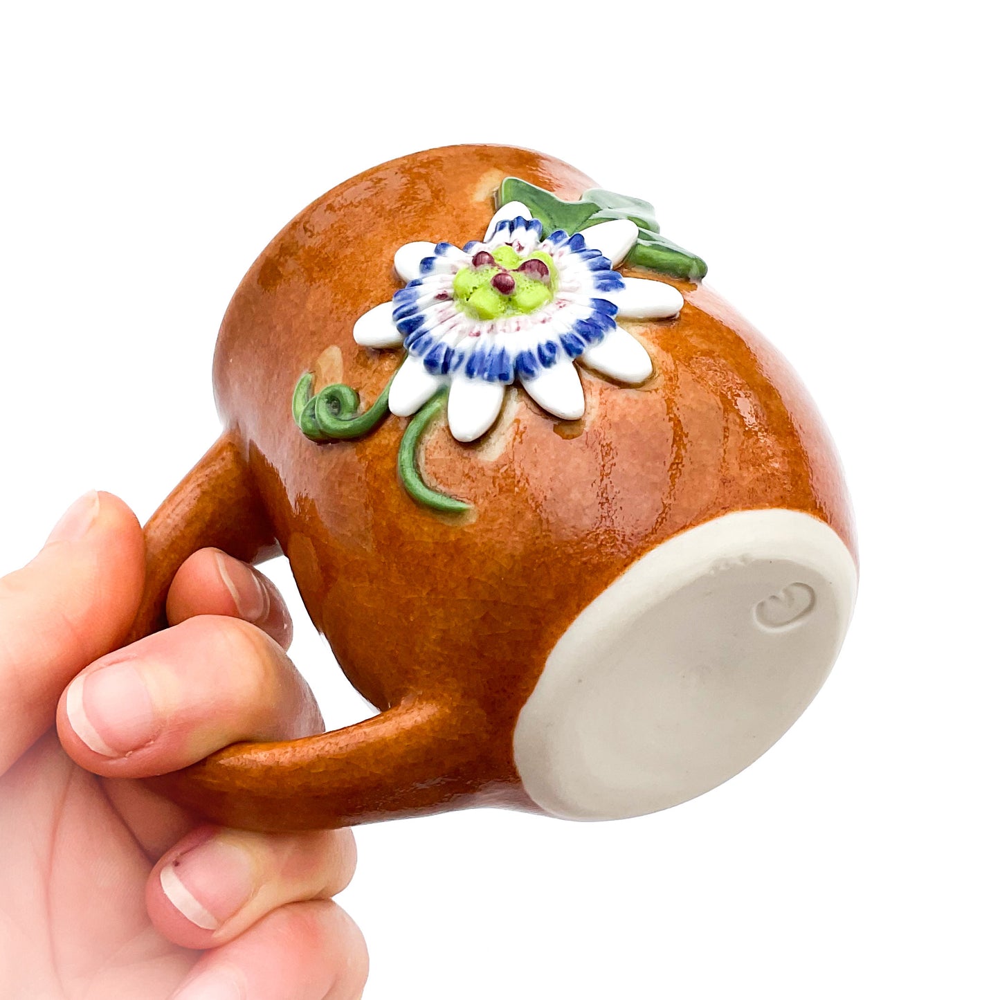 Passion Flower Hand Sculpted Porcelain Mug 7 oz