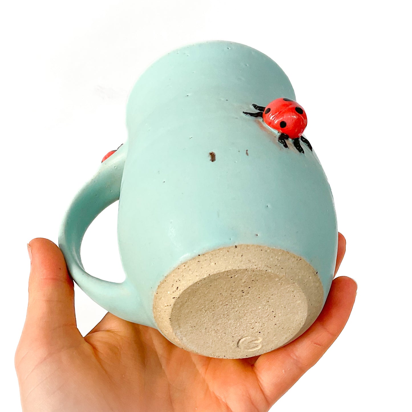 Stoneware Ladybug Mug - 15 ounce Ceramic Mug