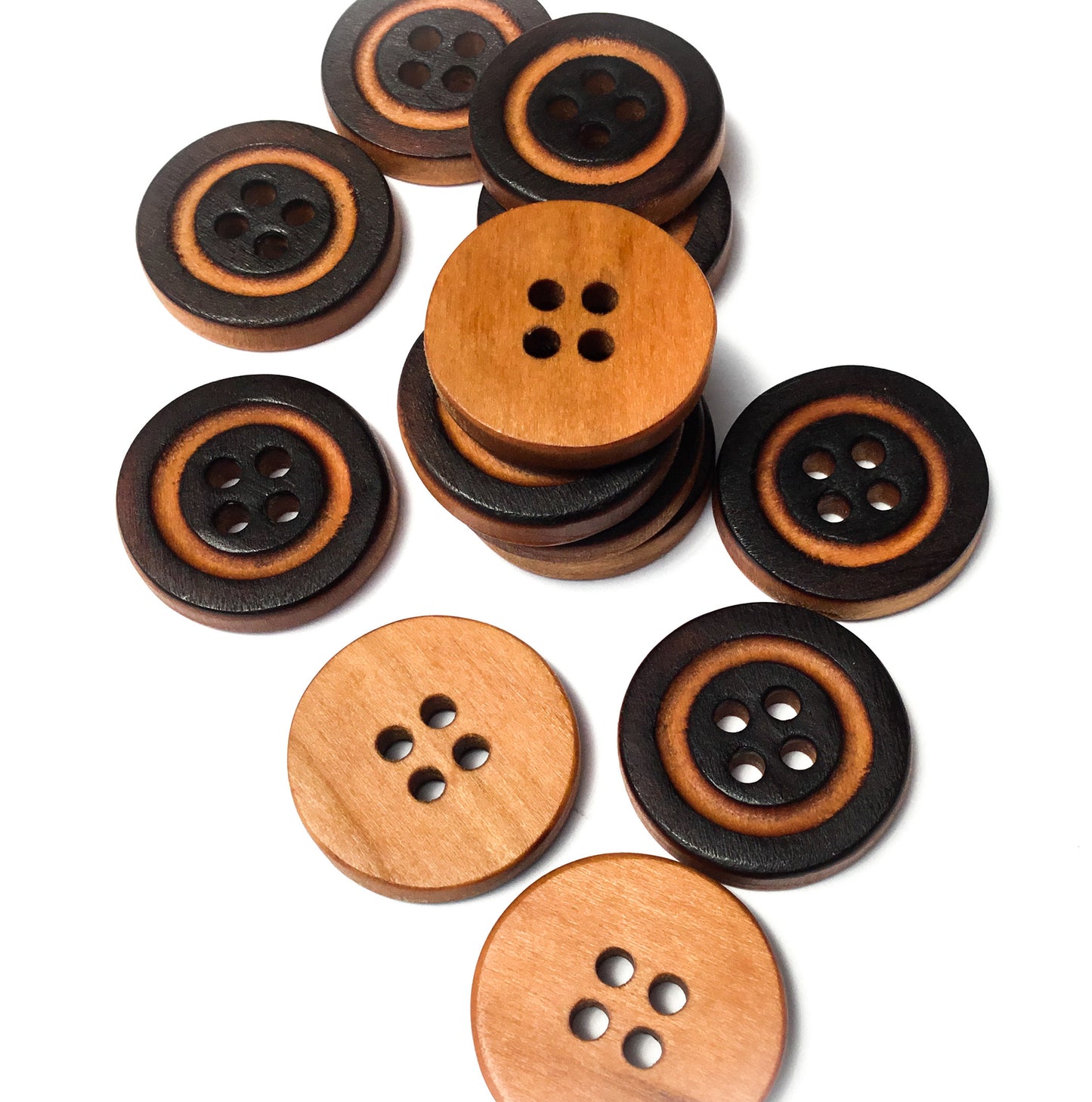 Four Hole Inset Ring Button - Blackened Cherry Wood  1"