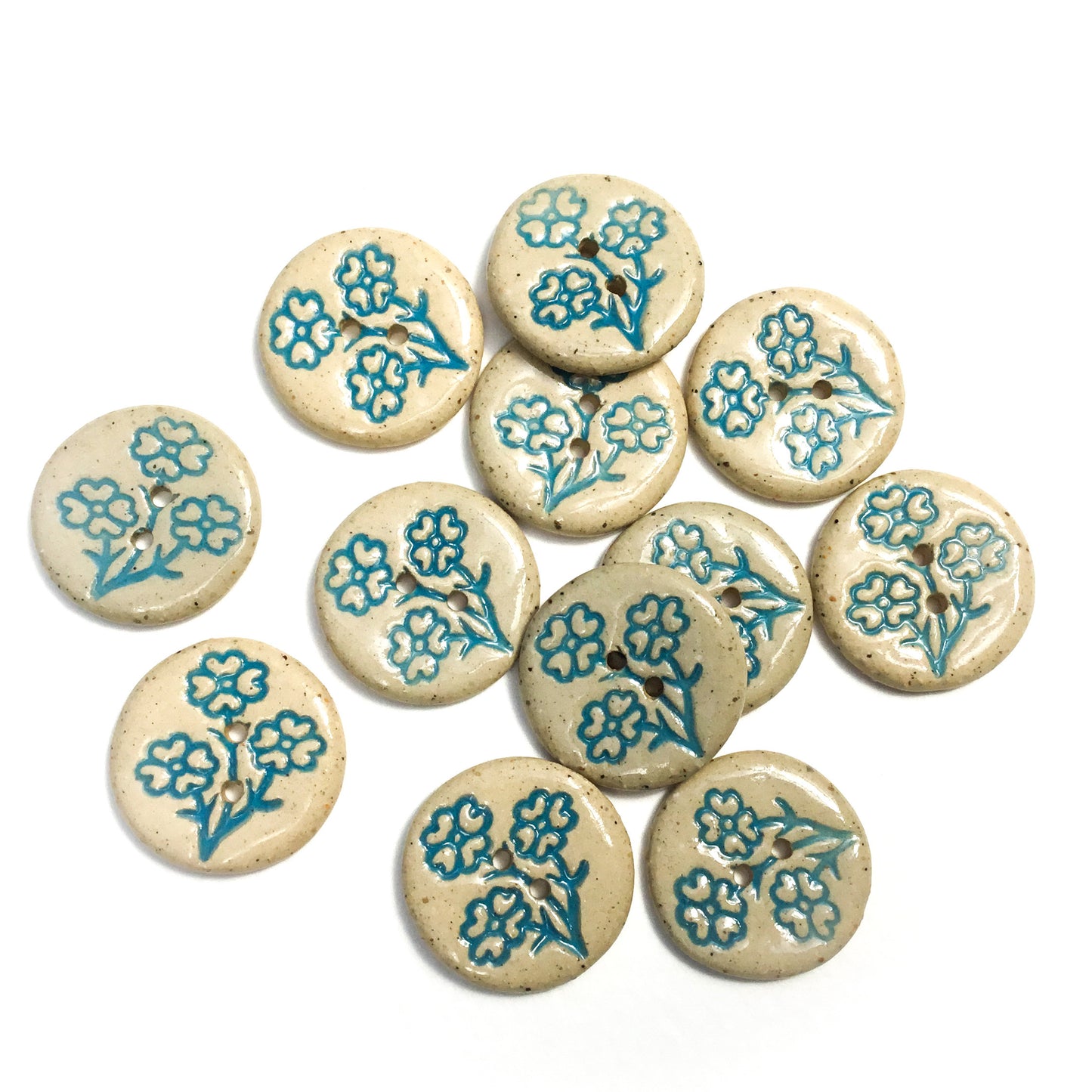 Spring Beauty Stoneware Button  - Bright Blue  7/8"