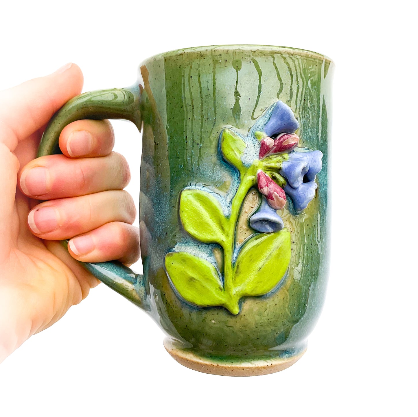 Virginia Bluebell Hand Sculpted Stoneware Mug   10 oz
