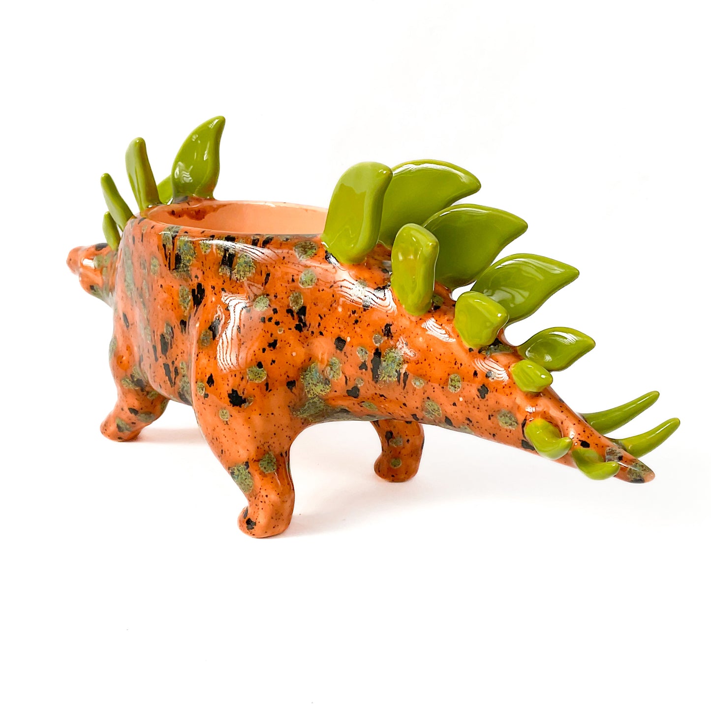 Speckled Orange Stegosaurus Dinosaur Planter