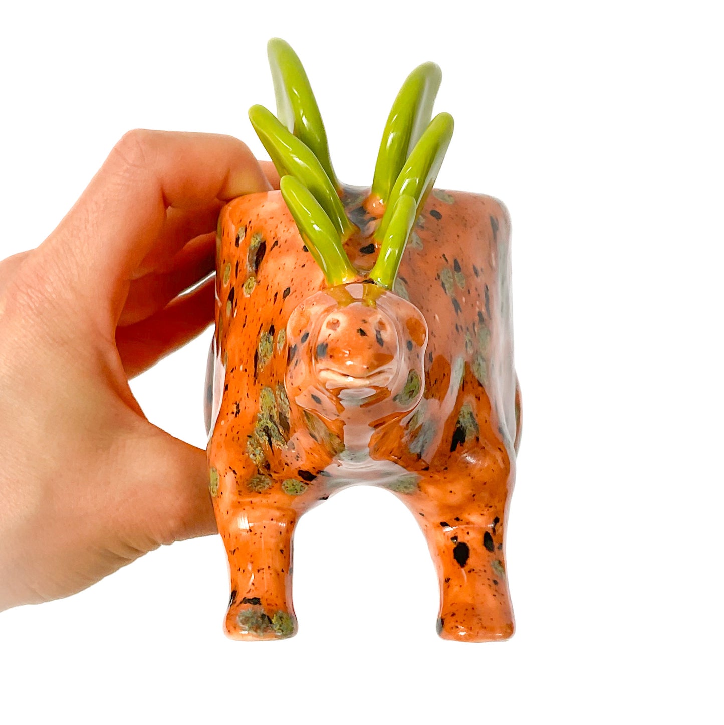 Speckled Orange Stegosaurus Dinosaur Planter