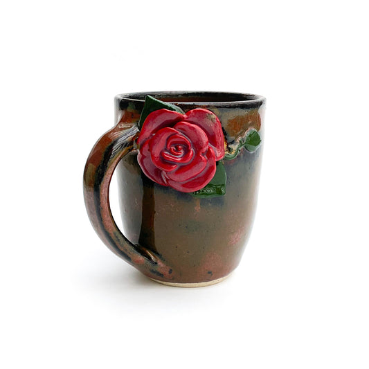 Red Rose Hand Sculpted Stoneware Mug 10 oz