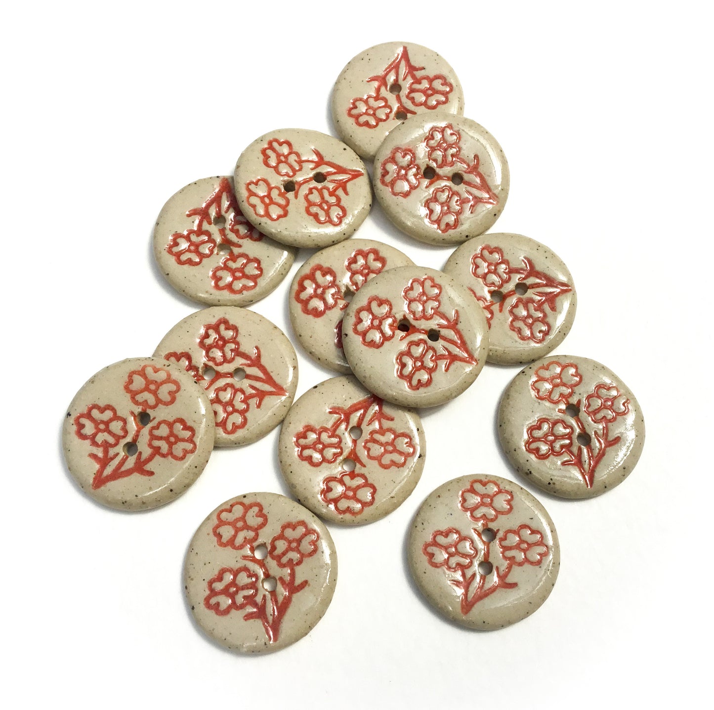 Spring Beauty Stoneware Button  - Red  7/8"