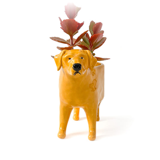 Golden Lab Dog Planter - Ceramic Dog Plant Pot