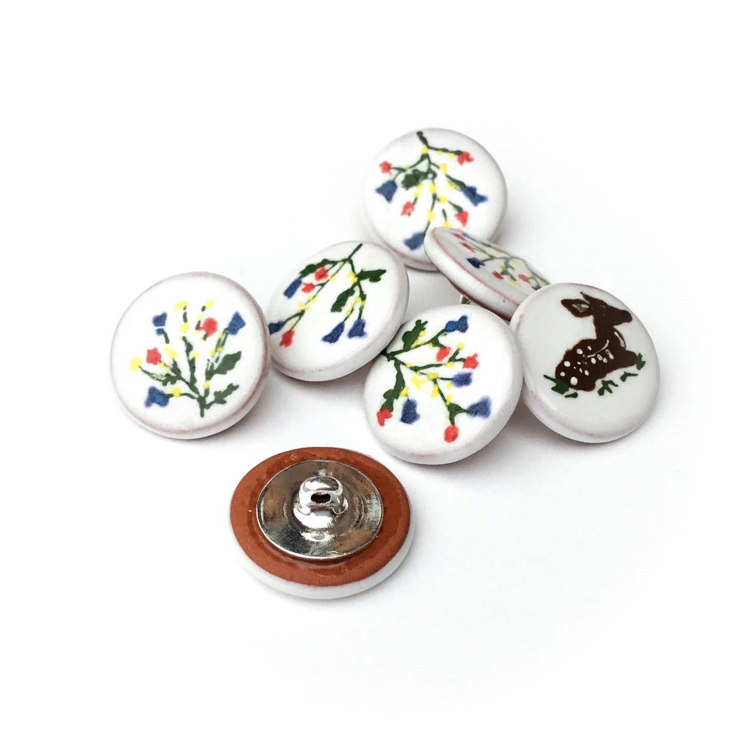 ‘Fawn in the Flowers’ Designer Shank Button Set - 5/8”  7-pack