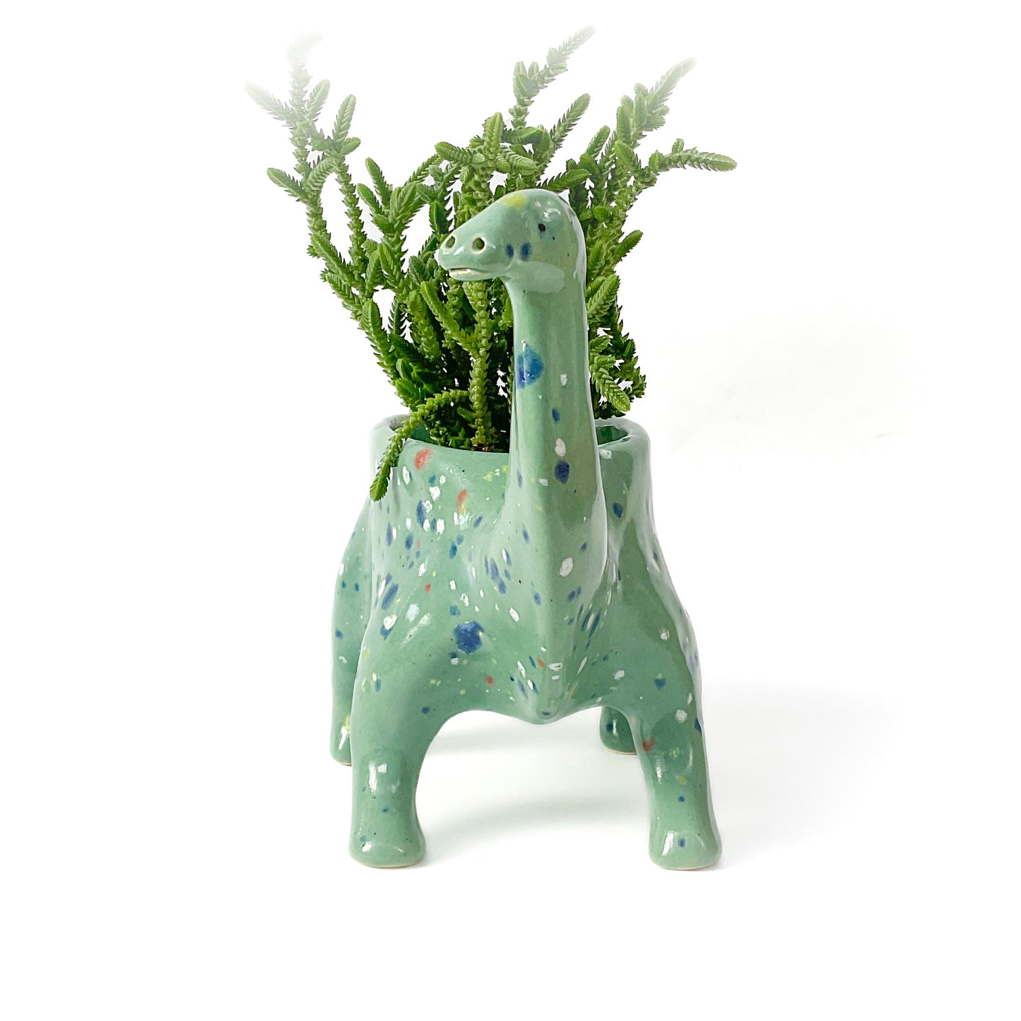 Blue Green Brontosaurus Dinosaur Planter