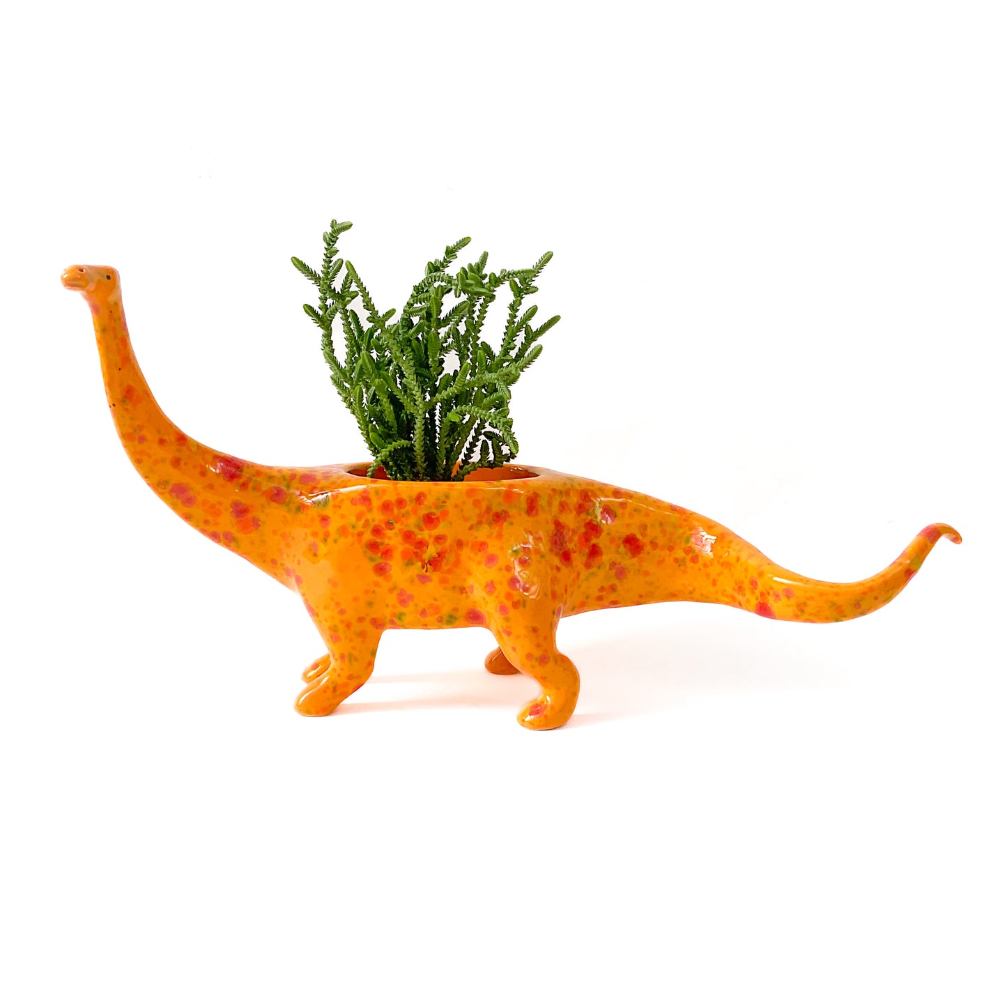 Orange Diplodocus Dinosaur Planter