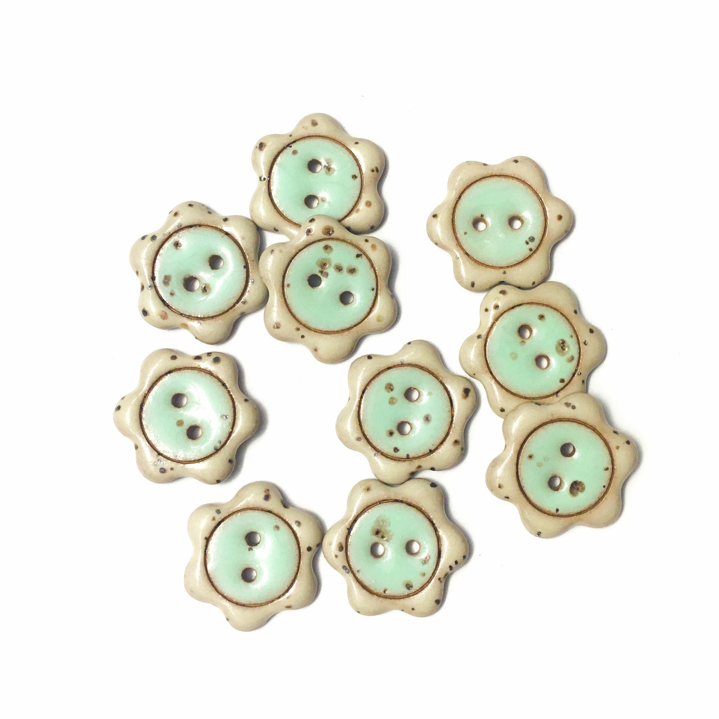 'Floral Darlings' Stoneware Button - Light Aqua & Cream 7/8"