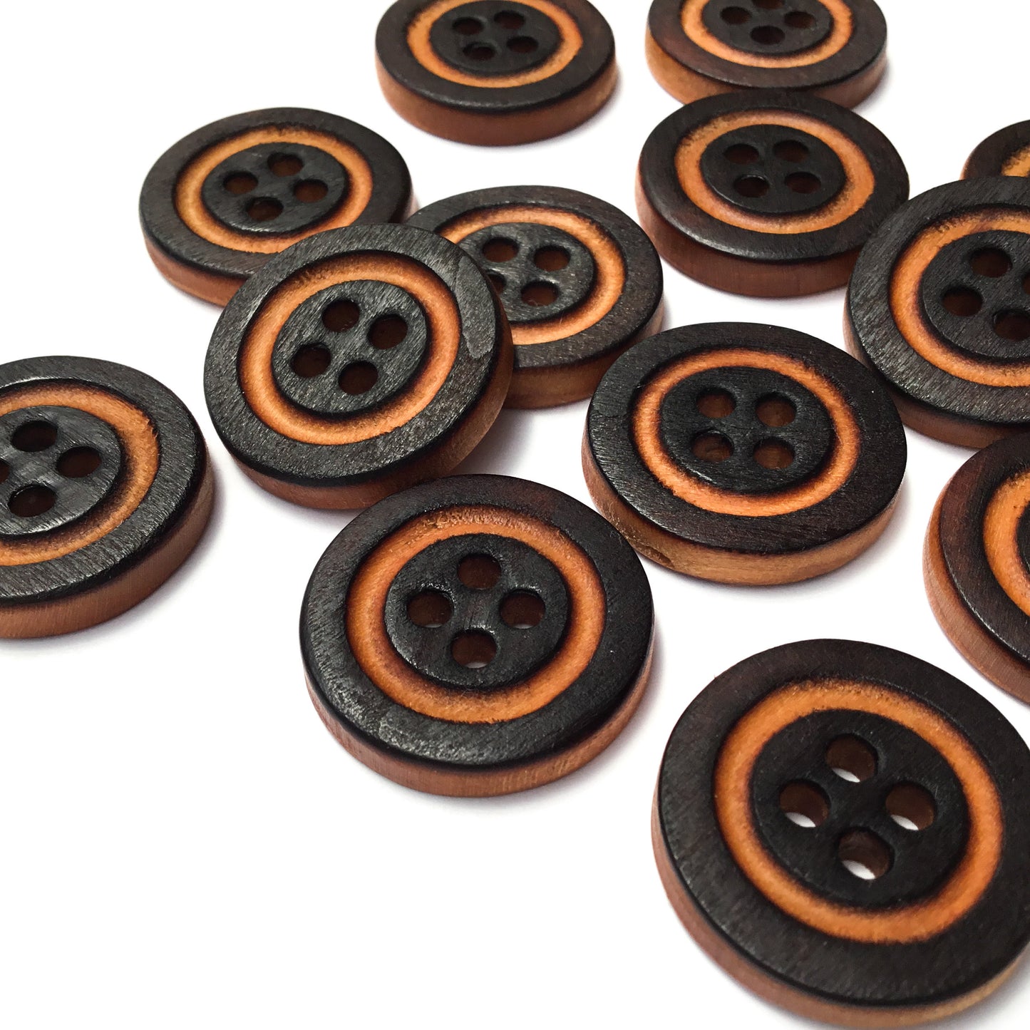 Four Hole Inset Ring Button - Blackened Cherry Wood  1"