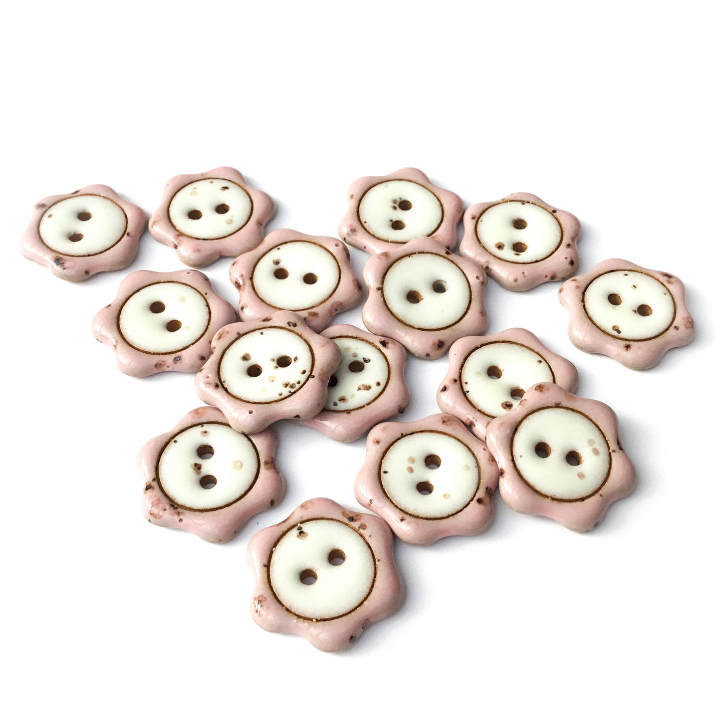 ‘Floral Darlings' Stoneware Button - Pink & Cream 7/8"