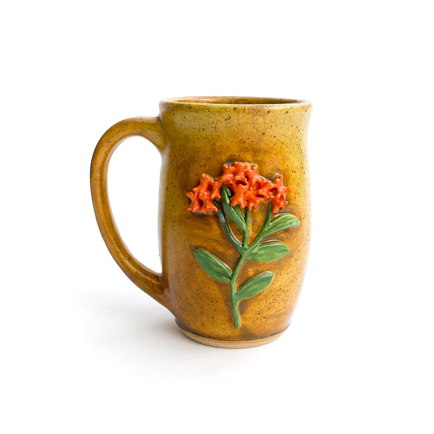 Butterfly Weed Hand Sculpted Stoneware Mug   12 oz