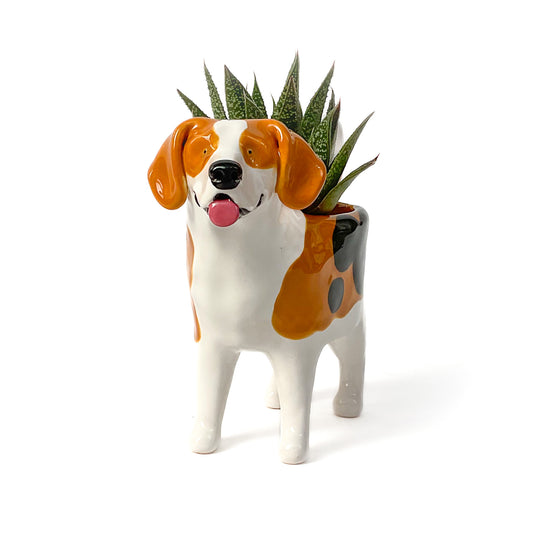 Beagle Dog Planter - Ceramic Dog Plant Pot