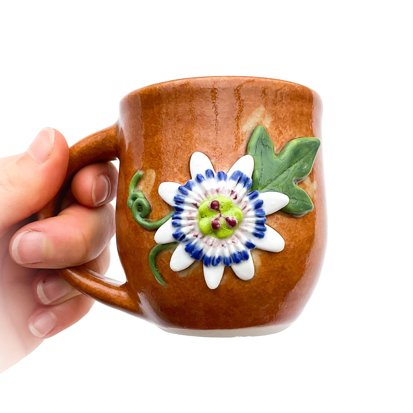 Passion Flower Hand Sculpted Porcelain Mug 7 oz