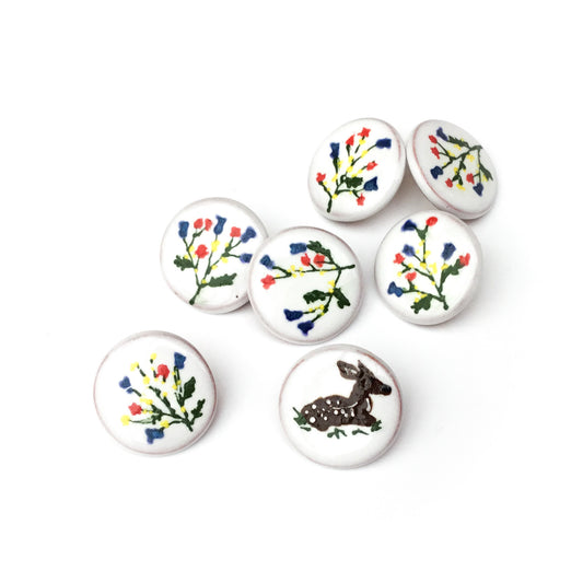 ‘Fawn in the Flowers’ Designer Shank Button Set - 5/8”  7-pack