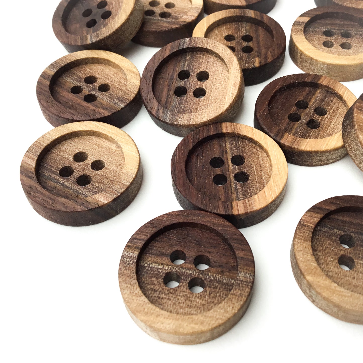Four Hole Inset Button - Two-toned Black Walnut Wood  1"