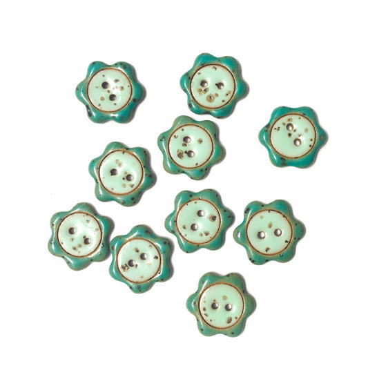 'Floral Darlings' Stoneware Button - Seafoam & Turquoise 7/8"