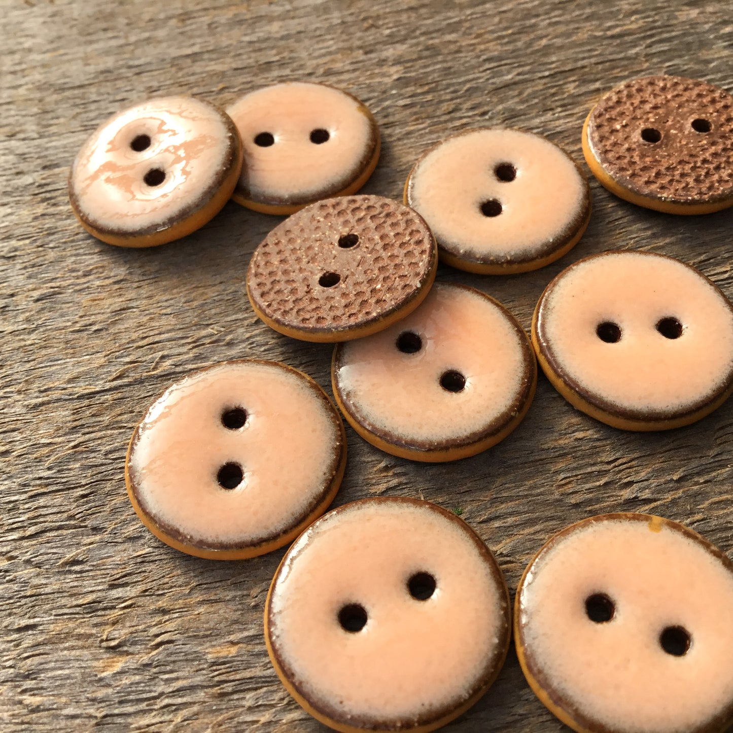 Two-tone Red Stoneware Button - Peach & Orange  3/4”