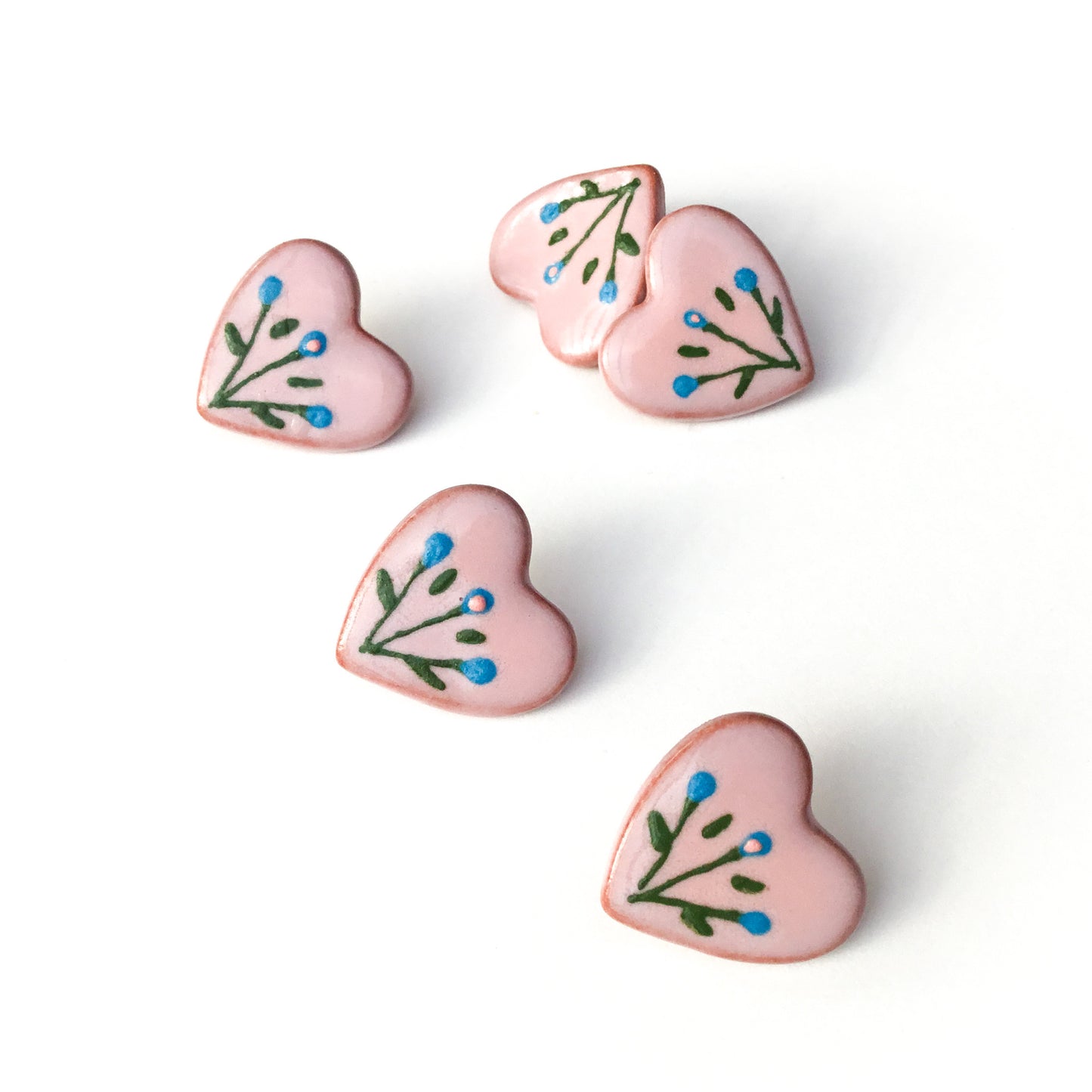 ‘Floral Pink Hearts’ Shank Buttons  5/8"