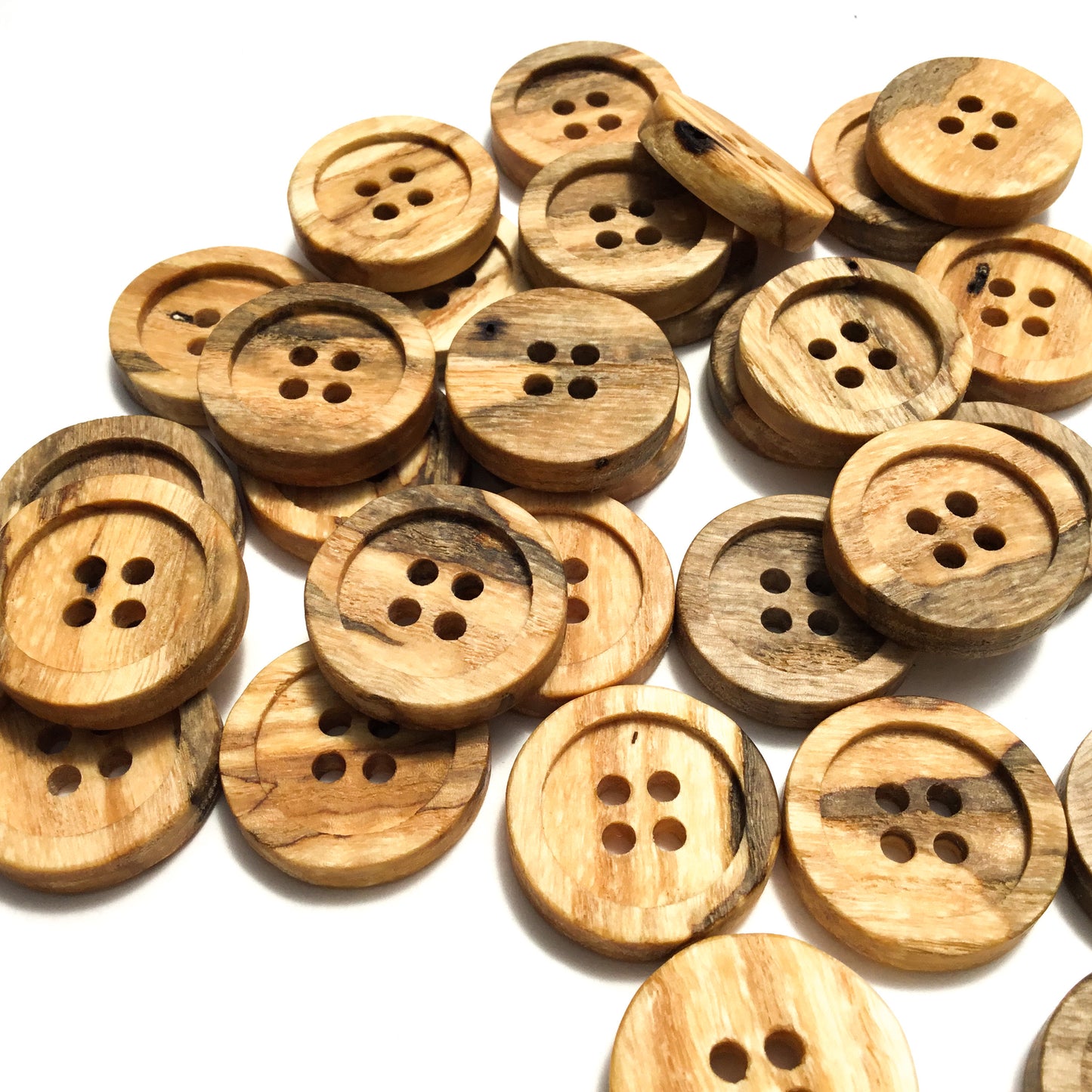 Four Hole Inset Button - Spalted Ash Wood  1"