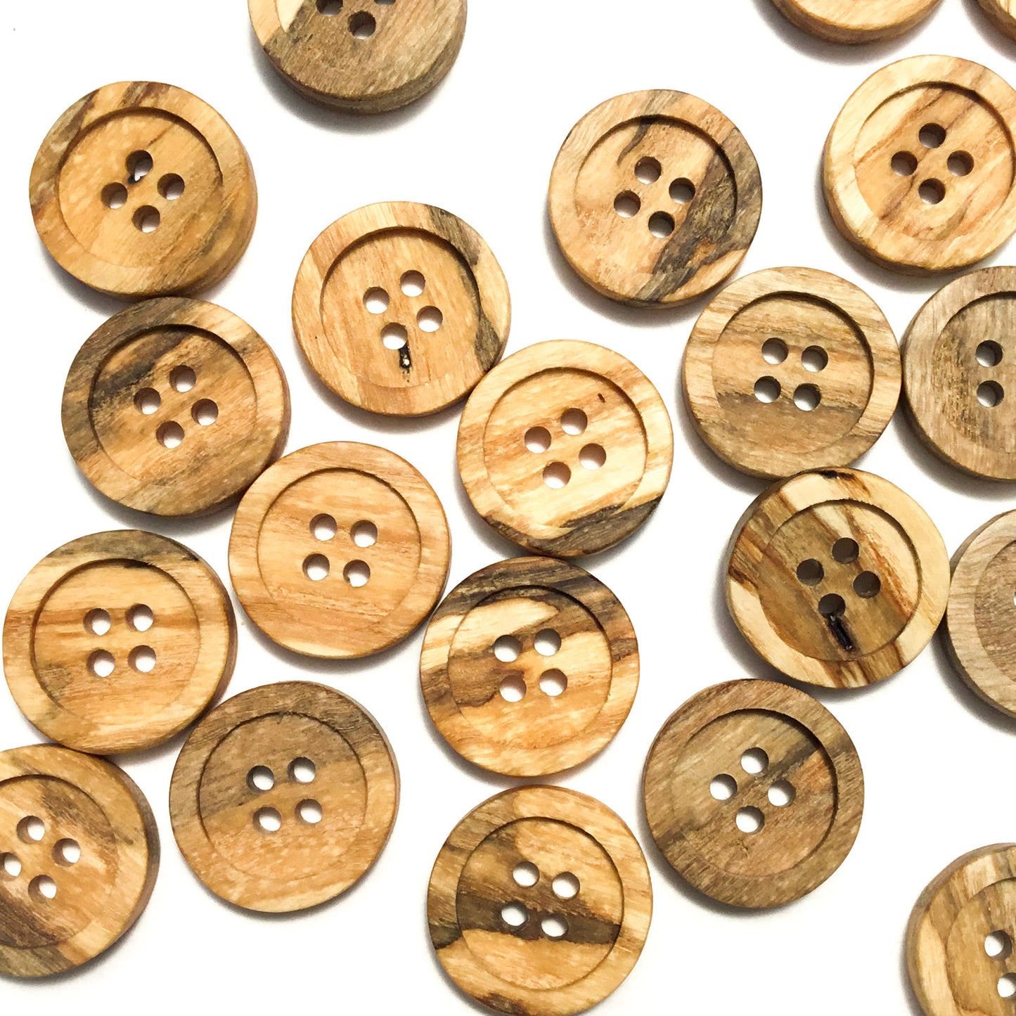 Four Hole Inset Button - Spalted Ash Wood  1"