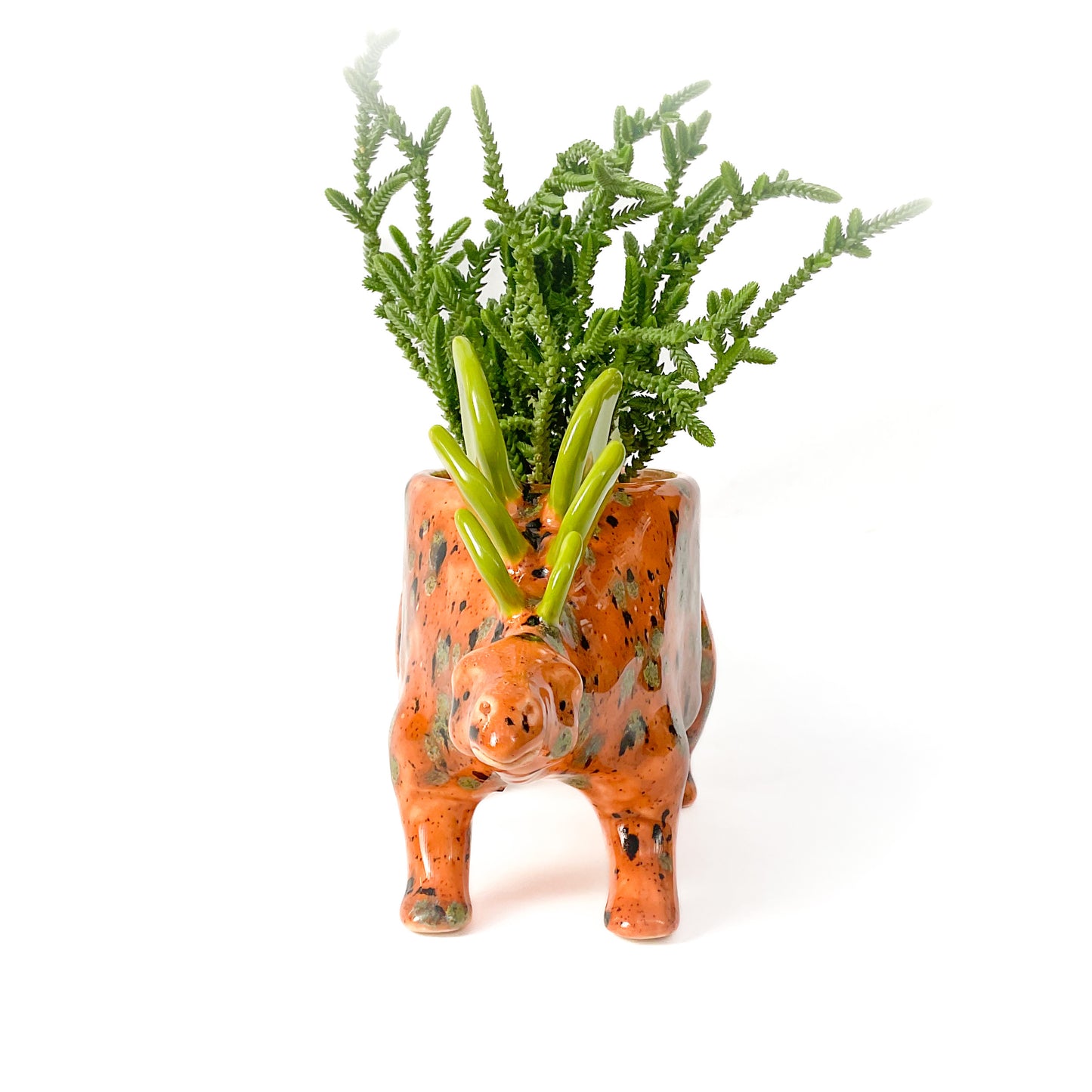 Speckled Orange Stegosaurus Dinosaur Planter