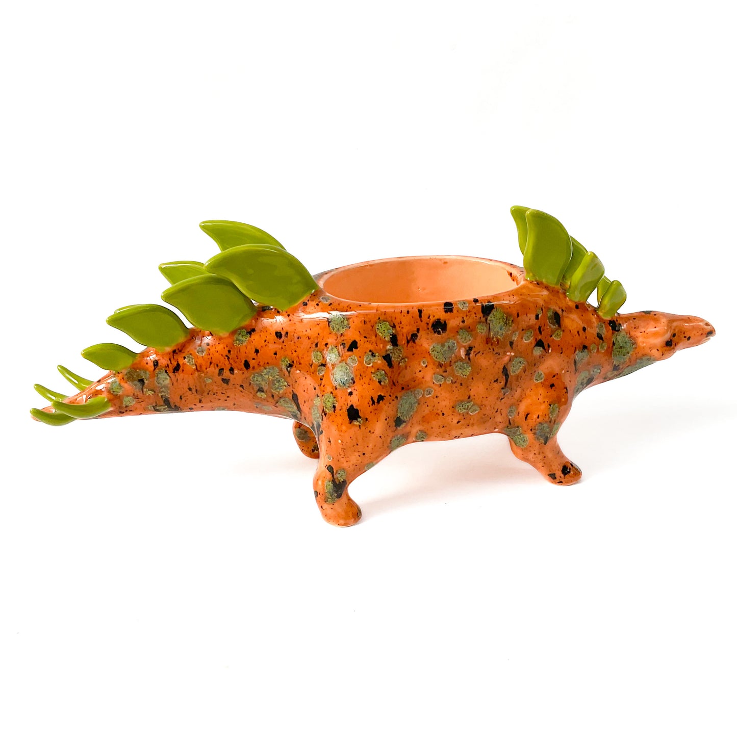 Speckled Orange Stegosaurus Dinosaur Planter