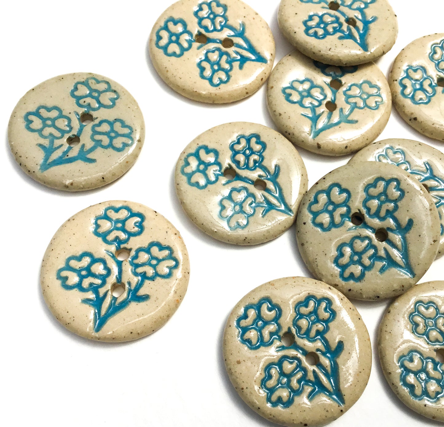 Spring Beauty Stoneware Button  - Bright Blue  7/8"
