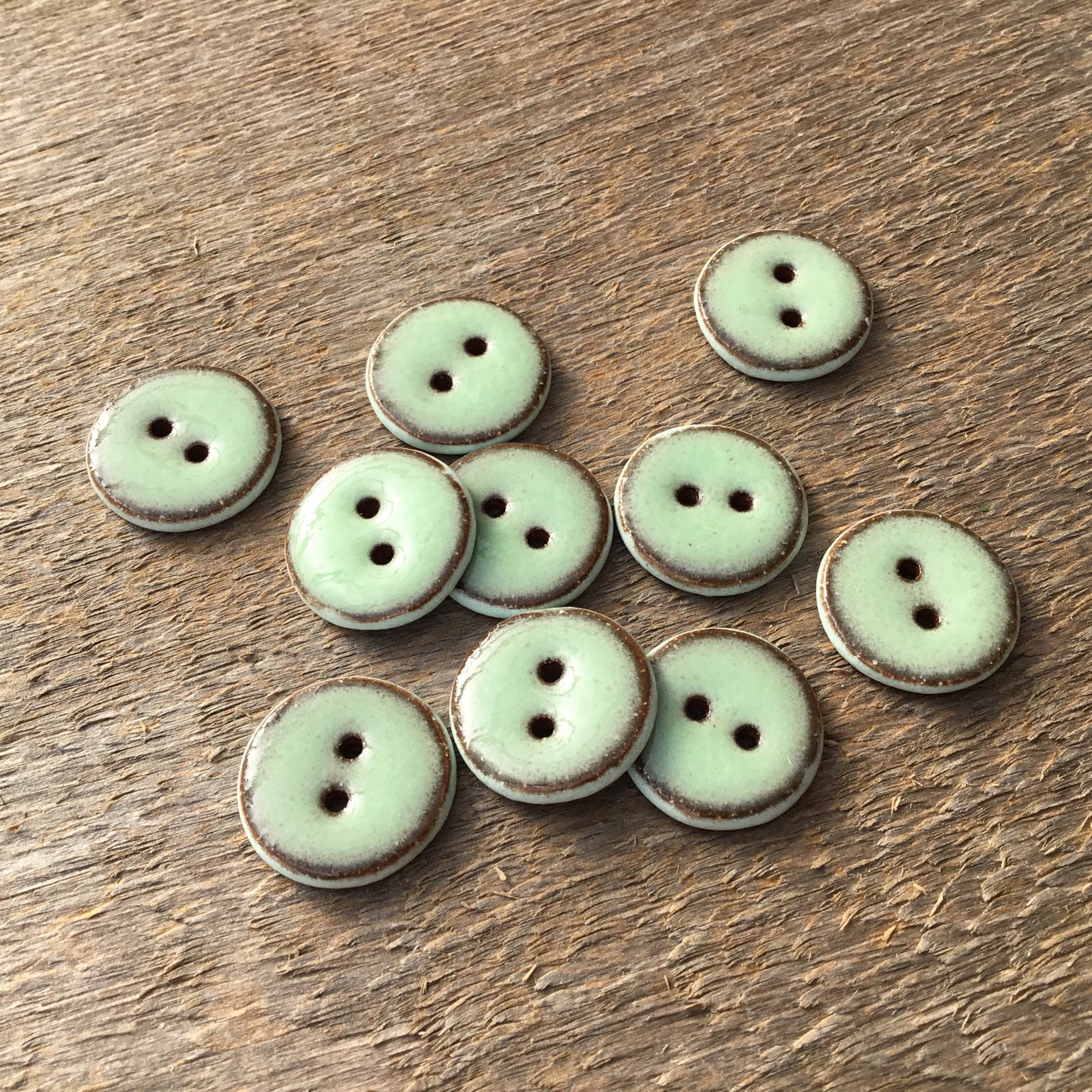 Two-tone Red Stoneware Button - Lettuce Green & Aqua  3/4”