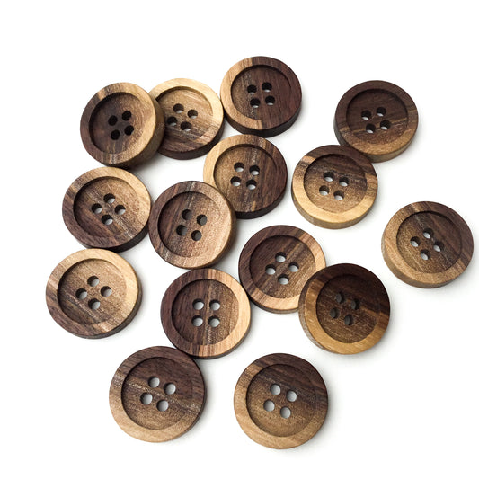 Four Hole Inset Button - Two-toned Black Walnut Wood  1"