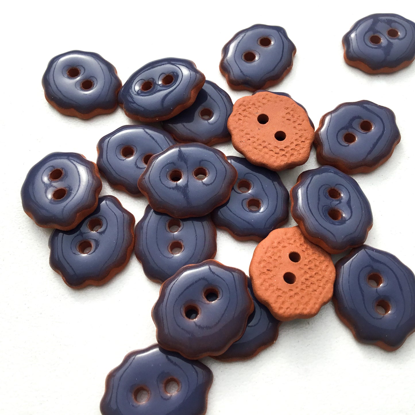 Scalloped Dark Blue Ceramic Buttons -1/2" x 11/16”