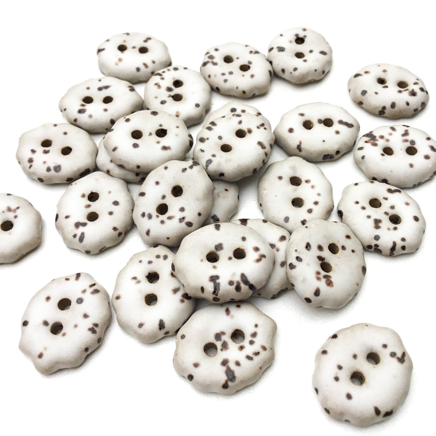 Scalloped Cream Fleck Stoneware Buttons 1/2" x 5/8”