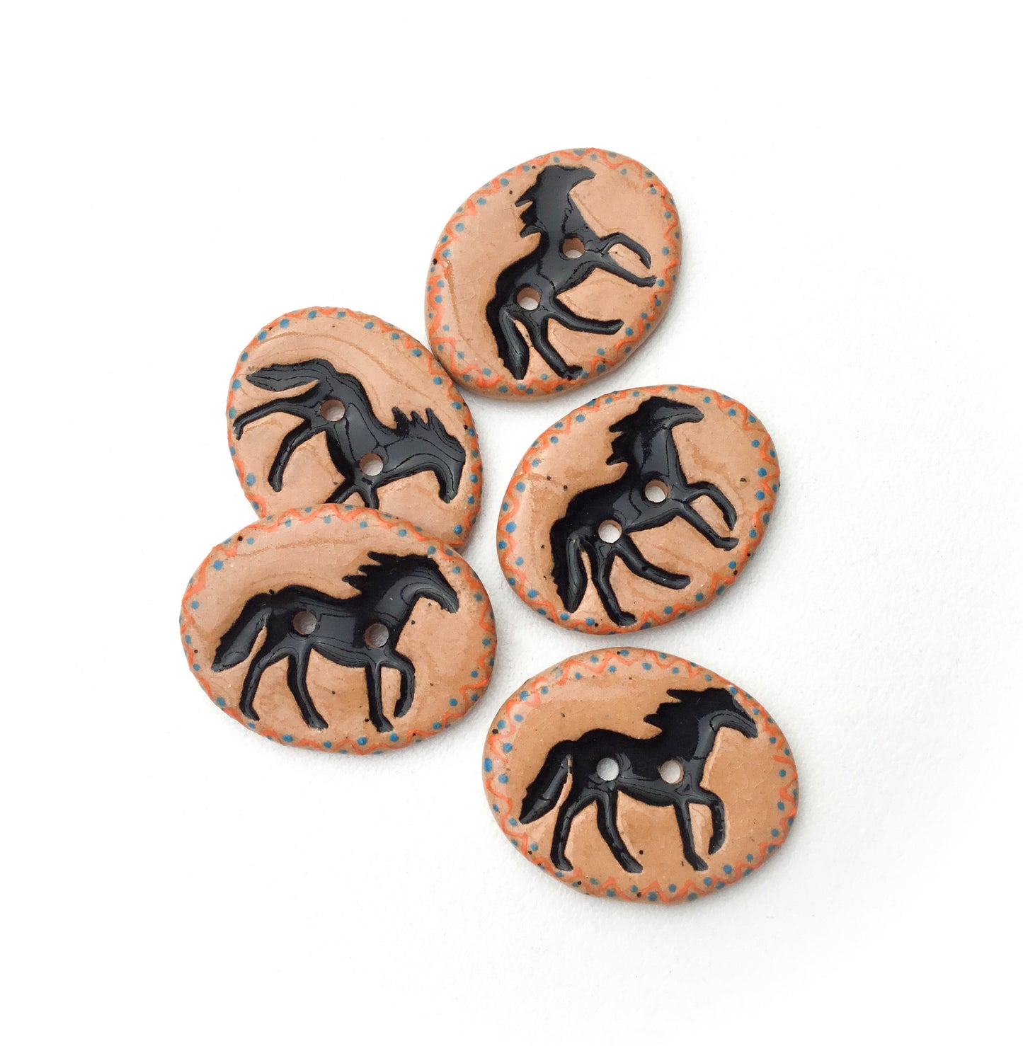 'Running Horses' Ceramic Buttons 1-1/16" x 13/16"