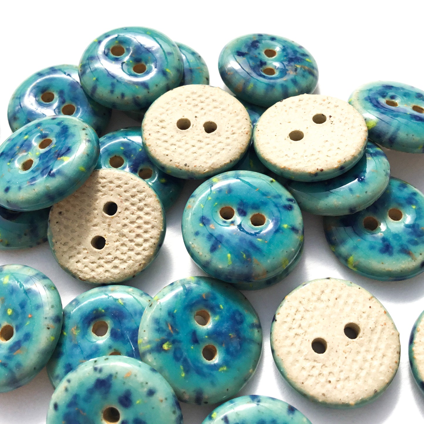 Speckled Turquoise Stoneware Buttons  5/8"