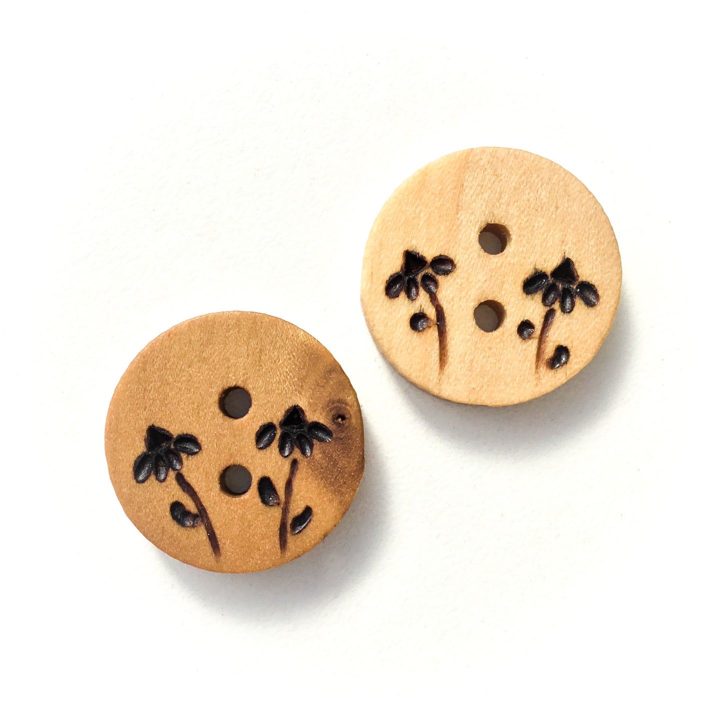 'Coneflower' Wood Burned Buttons  7/8”