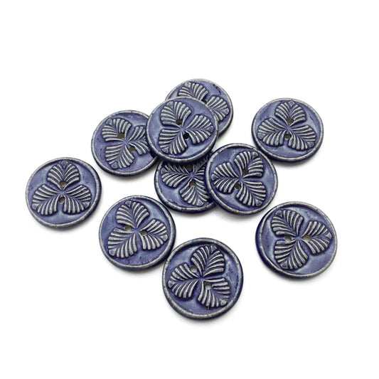 Blue-Purple 'Trifolium' Stoneware Button  7/8"