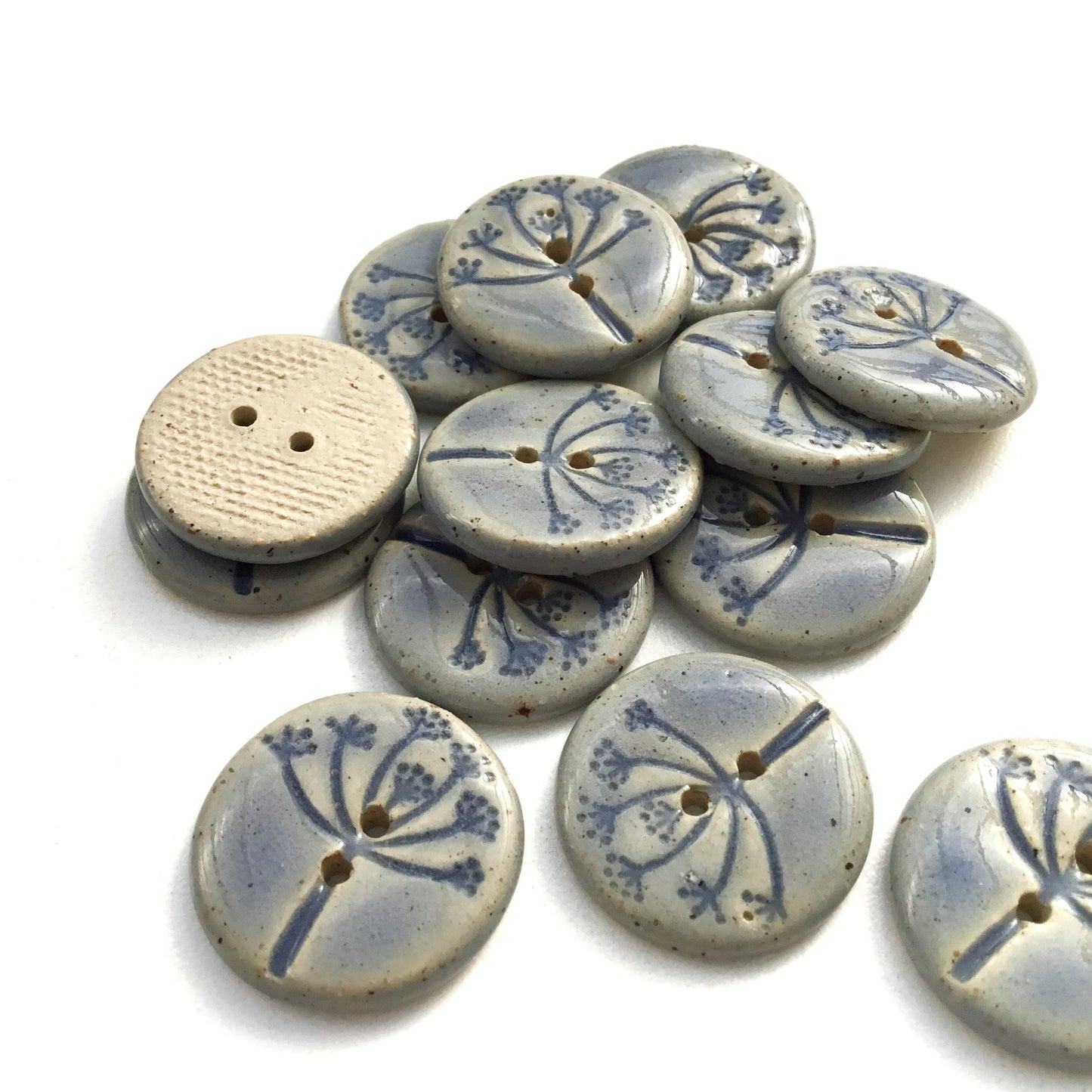 Vintage Blue 'Umbel' Stoneware Button  7/8"