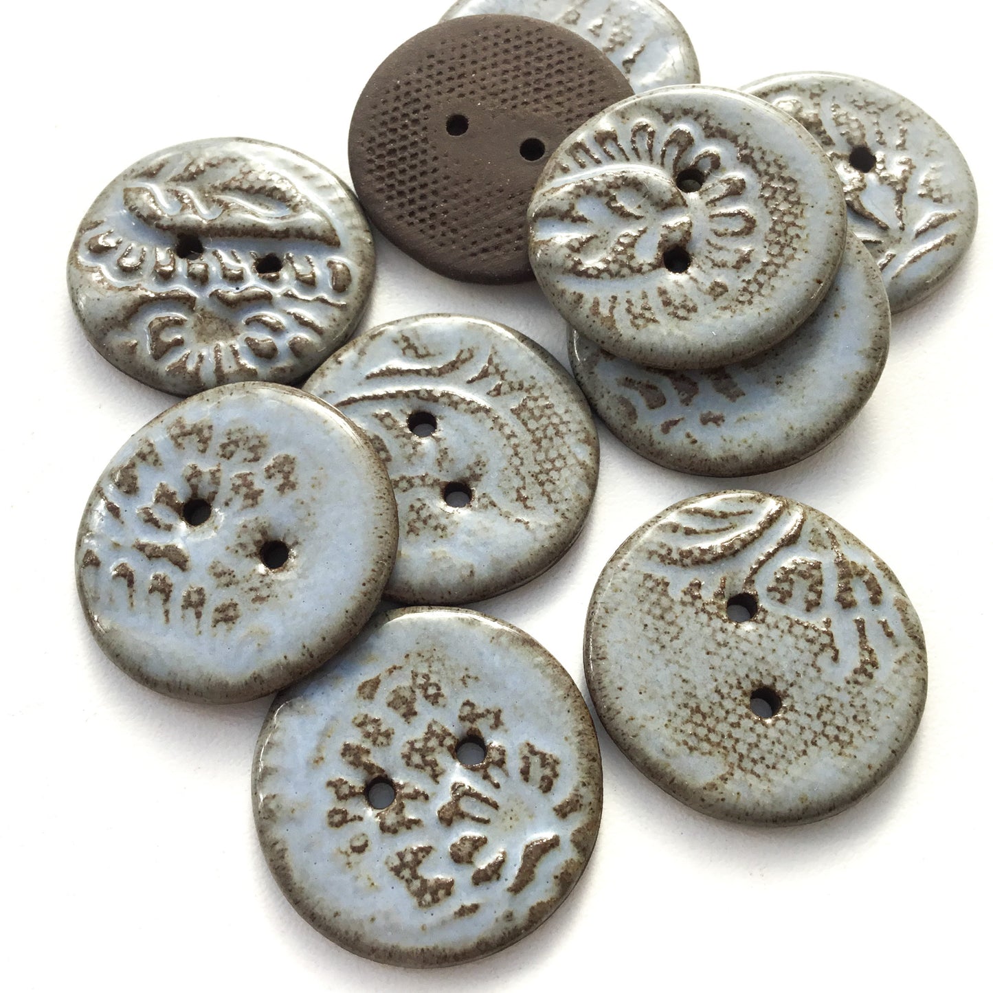 Gray-Blue 'Paisley' Black Clay Stoneware Buttons  1-1/16"