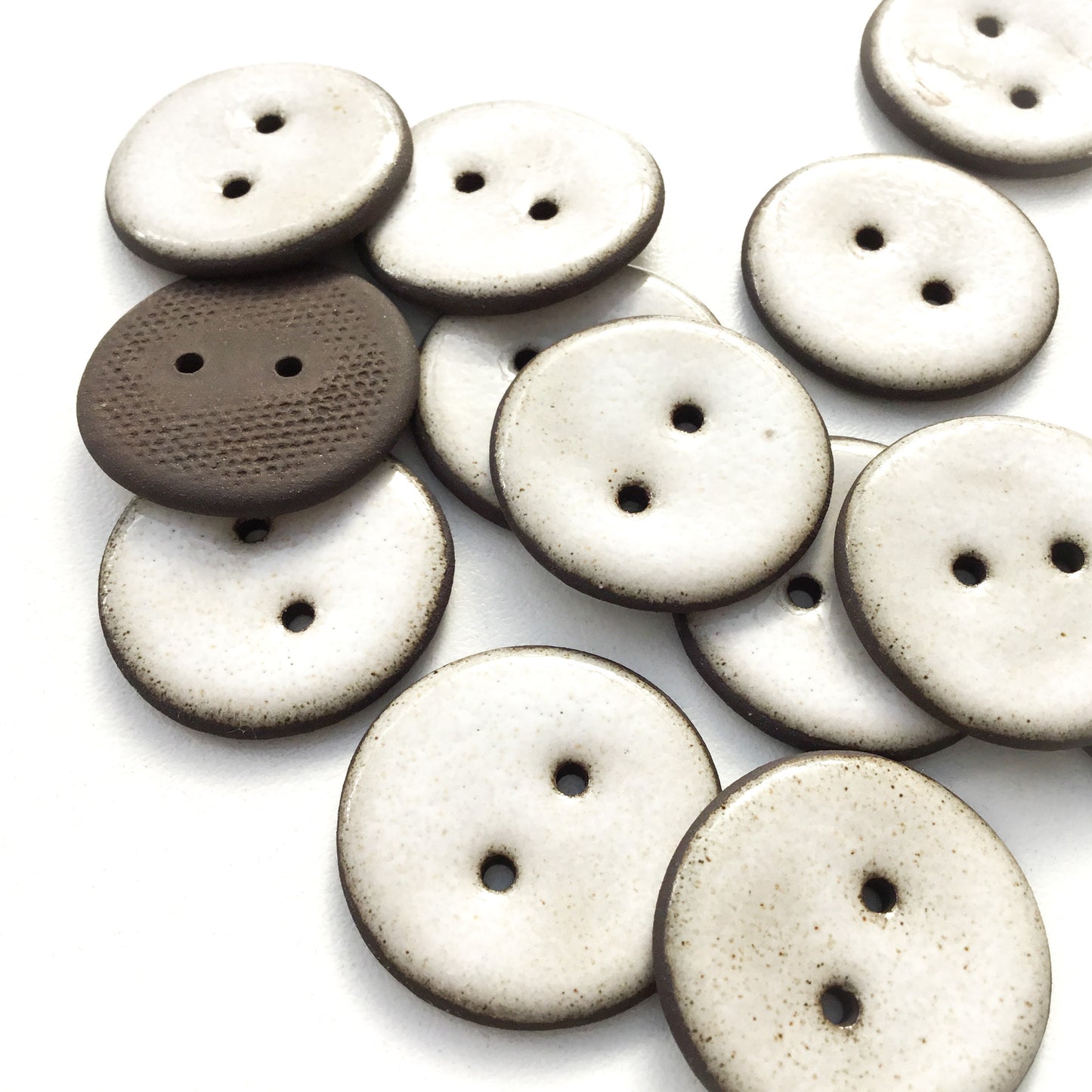 Antique White Black Clay Stoneware Buttons  1-1/16"