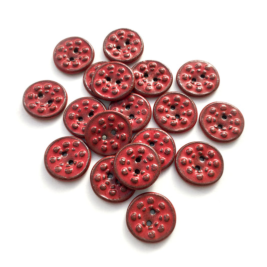 Chili Red 'Aster' Stoneware Buttons  3/4"