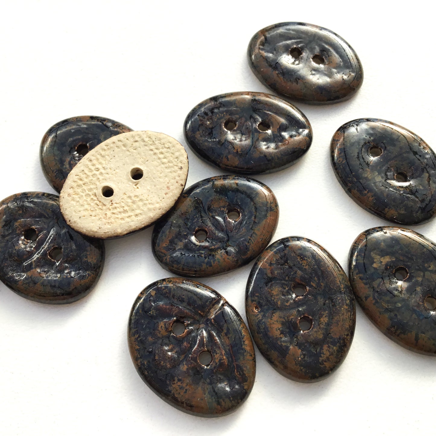 Charred Copper 'Umbel' Stoneware Button  5/8" x 7/8"