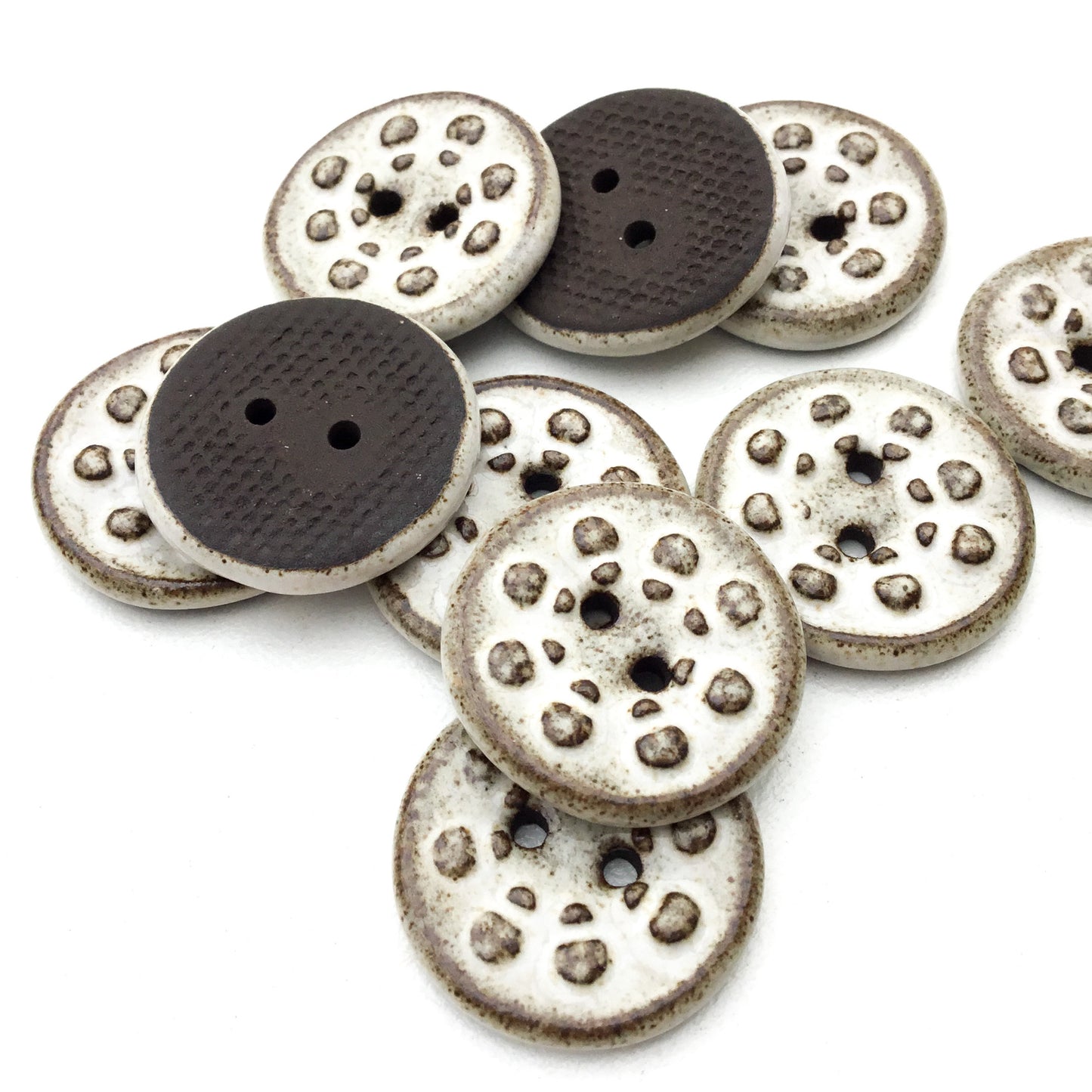 White 'Aster' Stoneware Buttons  3/4"