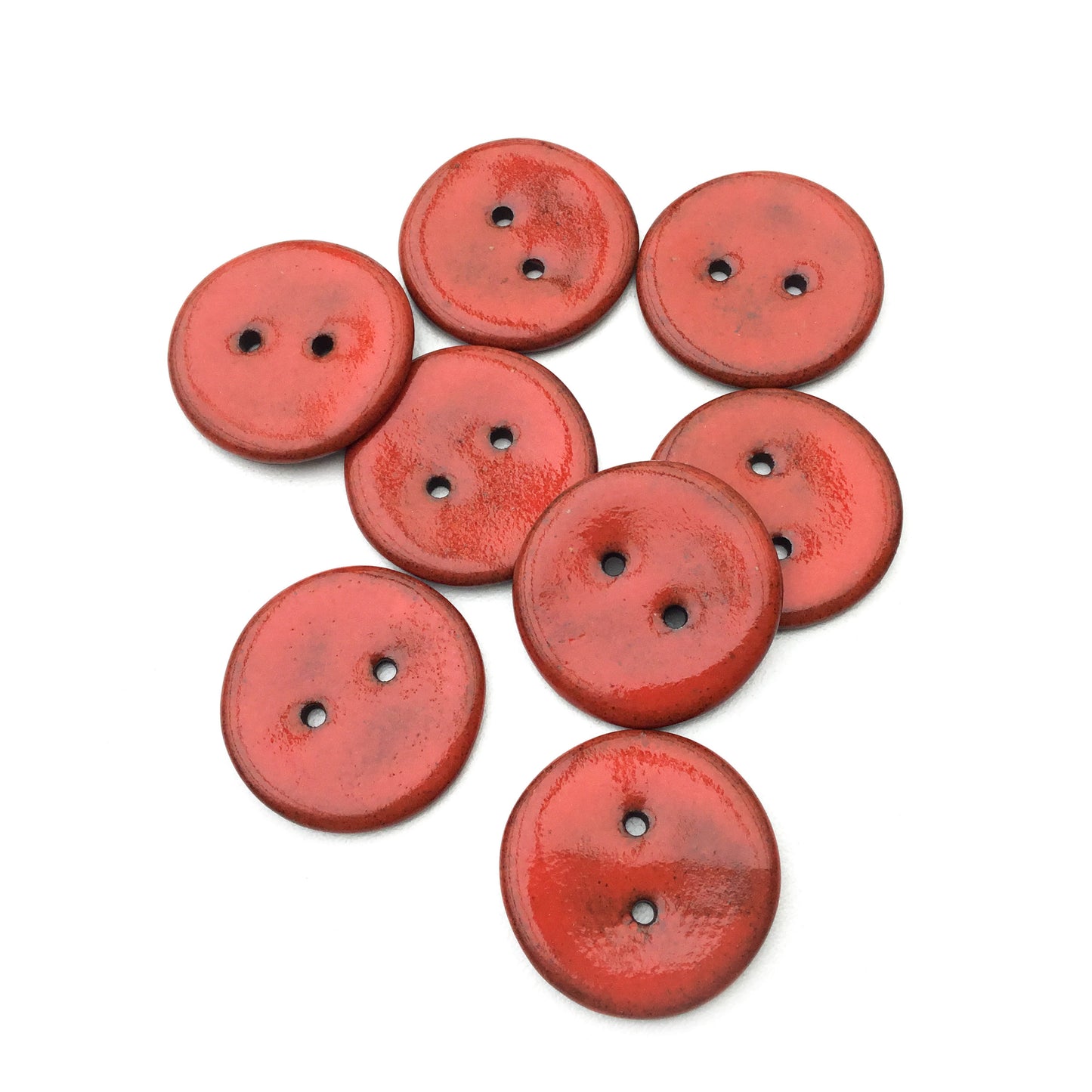 Bright Red Black Clay Stoneware Buttons  1-1/16"