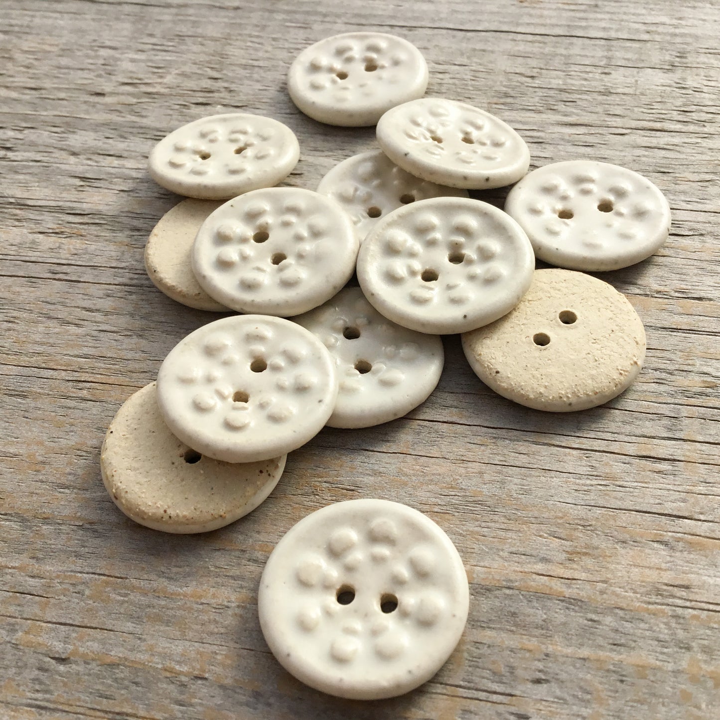 Solid Matte White 'Aster' Stoneware Buttons  13/16"