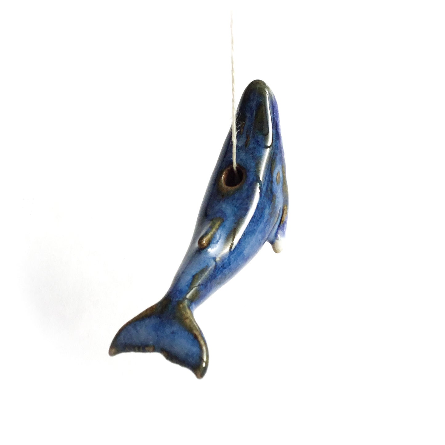 Stoneware Humpback Whale Bead - Hand Sculpted - 2-3/4" Long