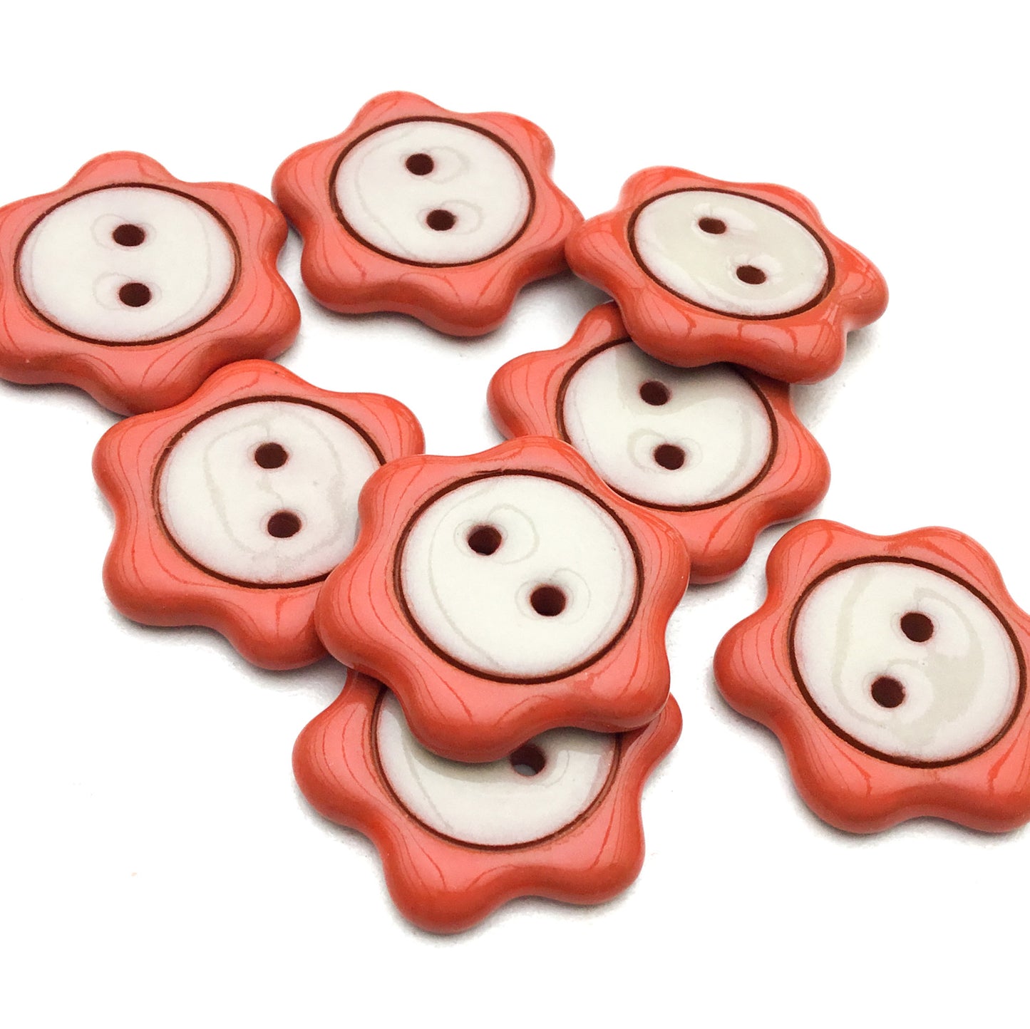 'Floral Darlings' Flower Buttons - Red-Orange 7/8"
