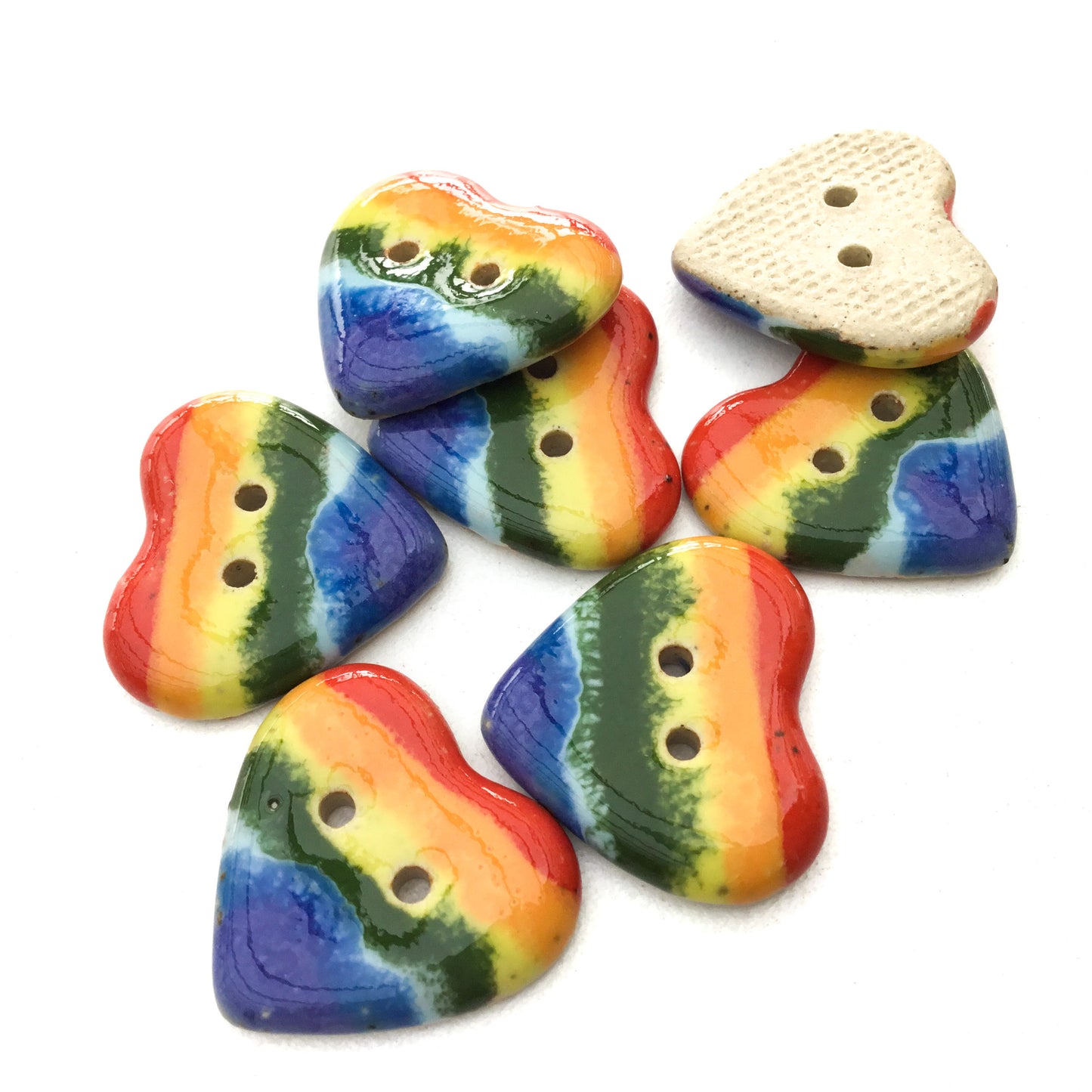 Stoneware Rainbow Heart Button  7/8"