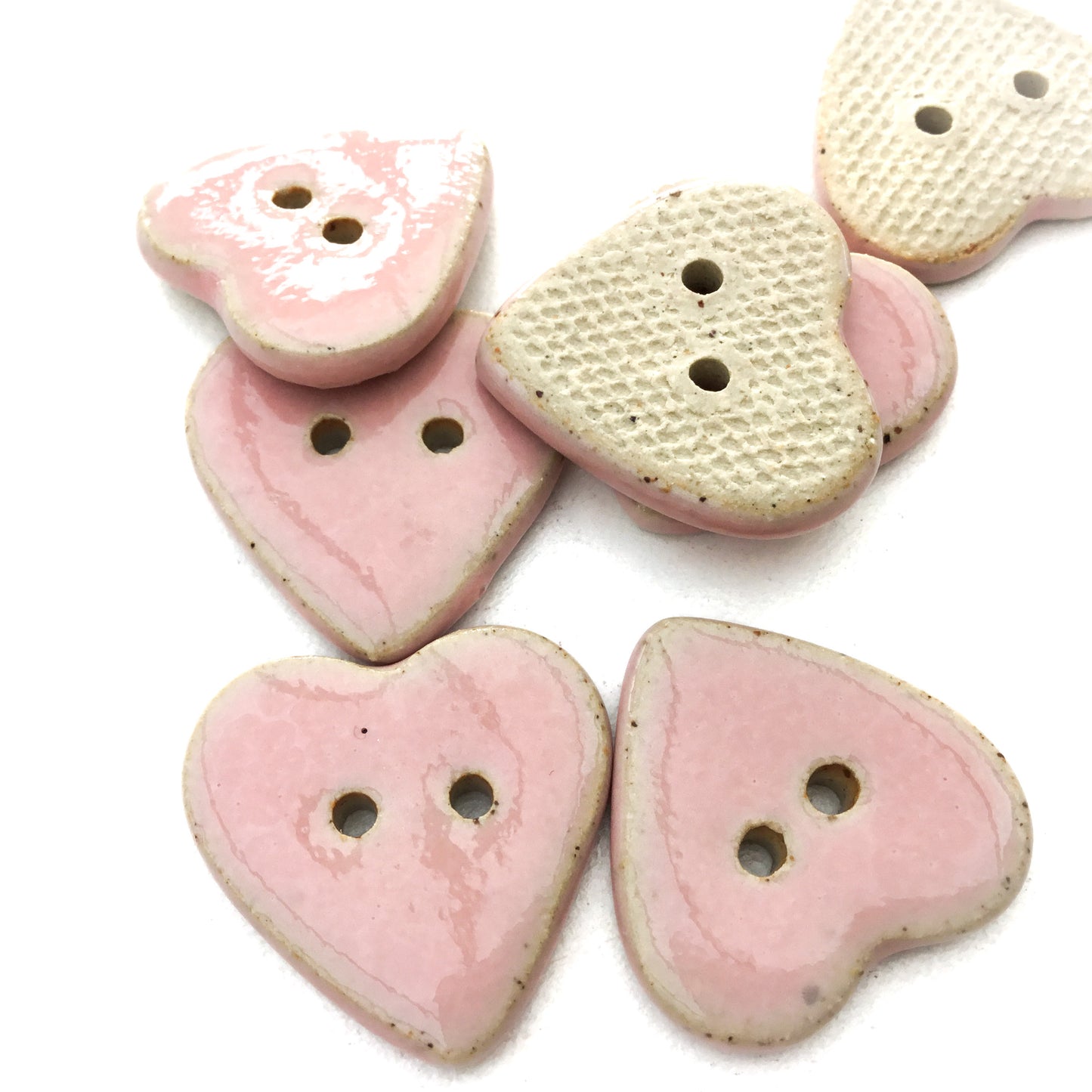 Soft Pink Stoneware Heart Buttons  7/8"